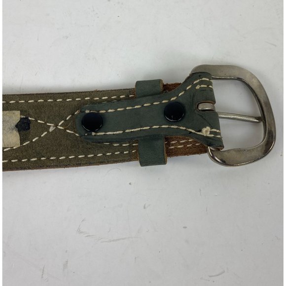 Vogel Of Texas Belt Size 30 Green Leather Steer Hide Embroidered Silver Buckle - Picture 6 of 6